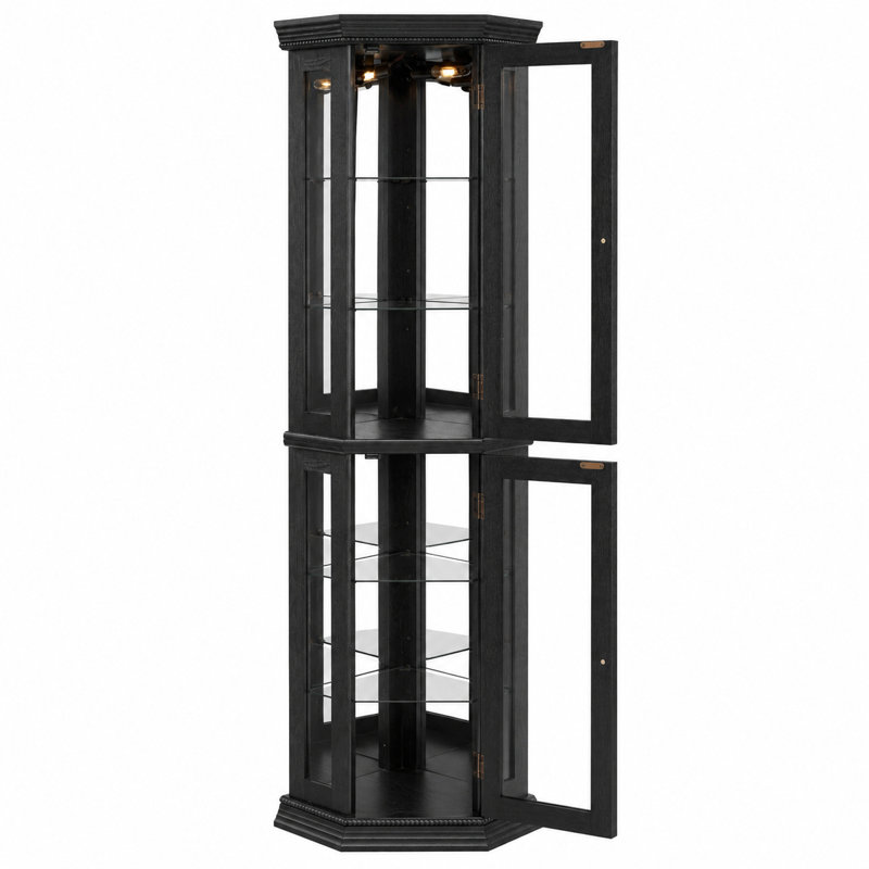 Vitrine d'angle moderne avec verre trempé noir, Noir