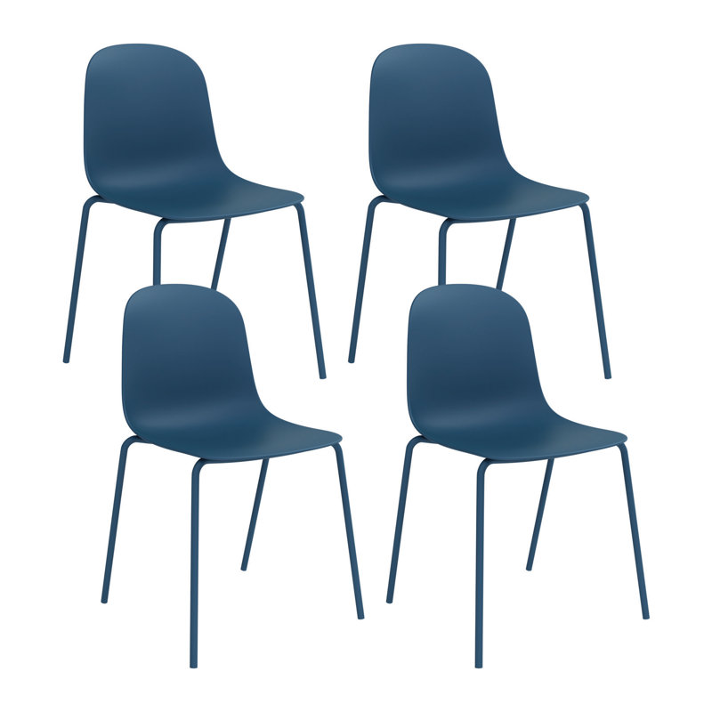 Khyson Stackable Dining Chairs for Indoors or Outdoors with Full Back Contoured Seat and Steel Legs, Blue