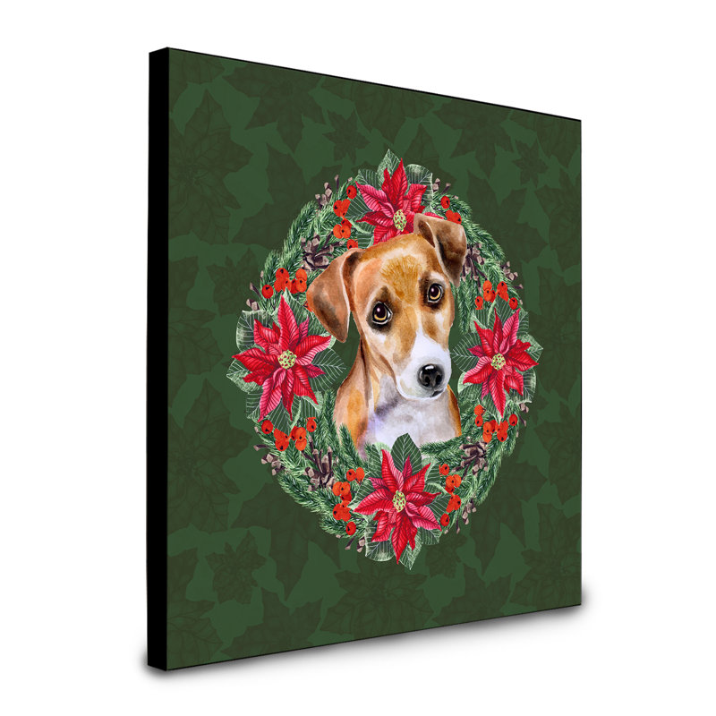 Panneau mural d’art à couronne poinsetta Fabrienne, Jack Russell terrier brun