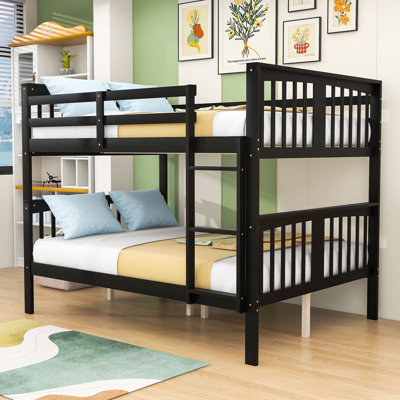Full Over Full Wood Bunk Bed With Ladder & Guardrails, Convertible To 2 Beds