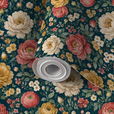 Papier de contact à peler et coller avec pivoines florales rétro et transparentes auto-adhésives et amovibles 17,7 po x 118 po (45 x 300 cm)