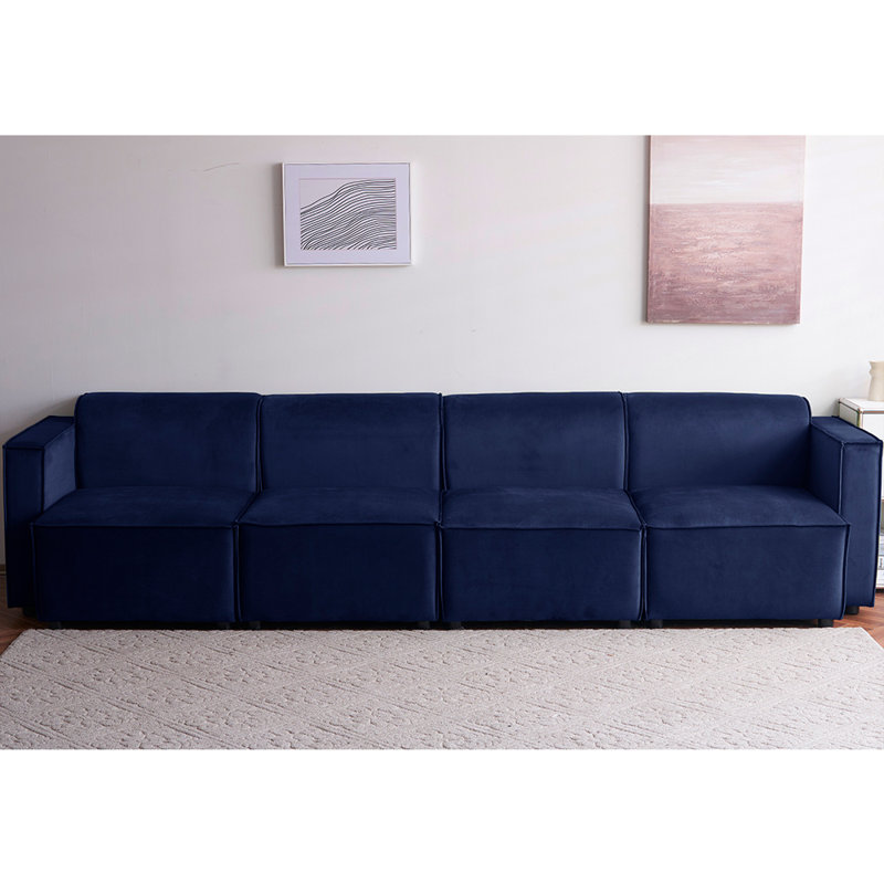 Necie Linen Sofa, 4, Dark Blue