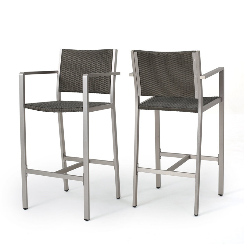 Ensemble de 2 tabourets de bar d'extérieur en aluminium antirouille avec siège et dossier 29,50 po