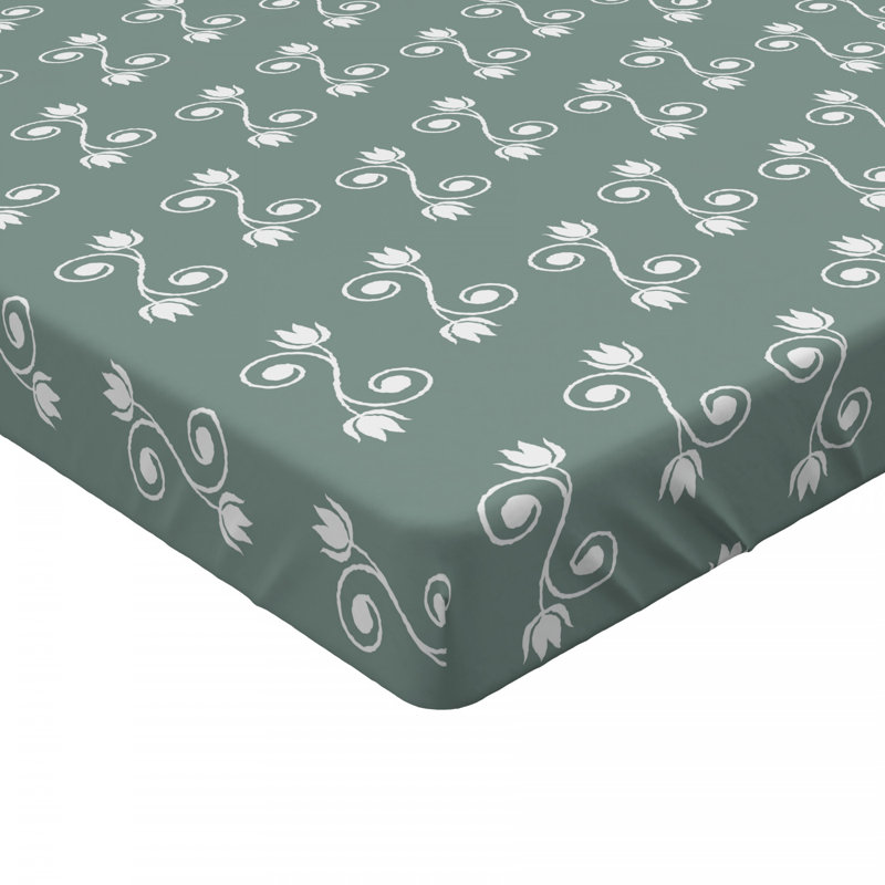 Microfiber Floral Fitted Sheet, Full Fitted Sheet, Light Green Floral