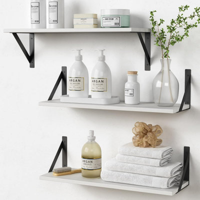 Ensemble de 3 tablettes flottantes murales flottantes modernes pour la salle de bain, la chambre à coucher, le salon, la cuisine, le bureau, la salle de lavage et le placard