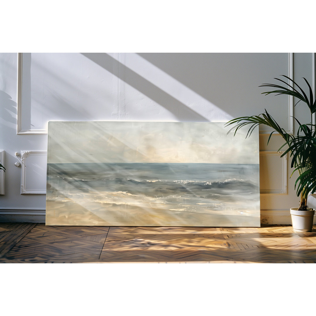 Leinwandbild gerahmt 120x60cm Horizont Meer Ozean Abstrakt Grau Kunstvoll