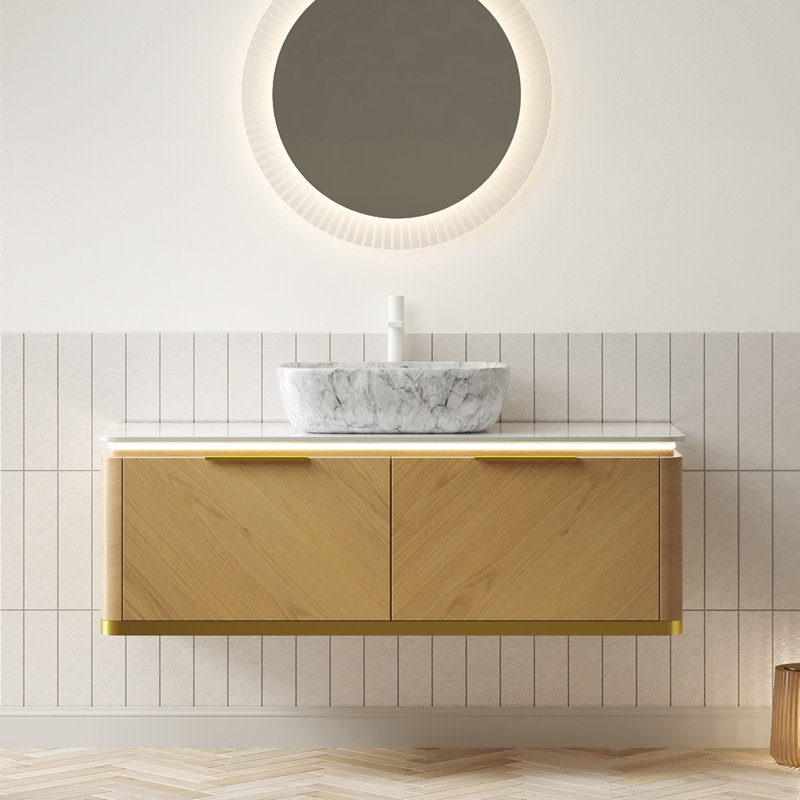 Meuble-lavabo 48 po avec armoire en contreplaqué flottant, lavabo et capteur