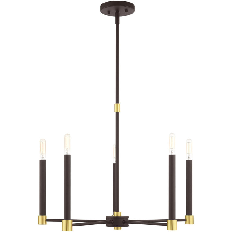 Lustre classique de style bougie à 5 lumières Ceire, Bronze avec accents laiton satiné
