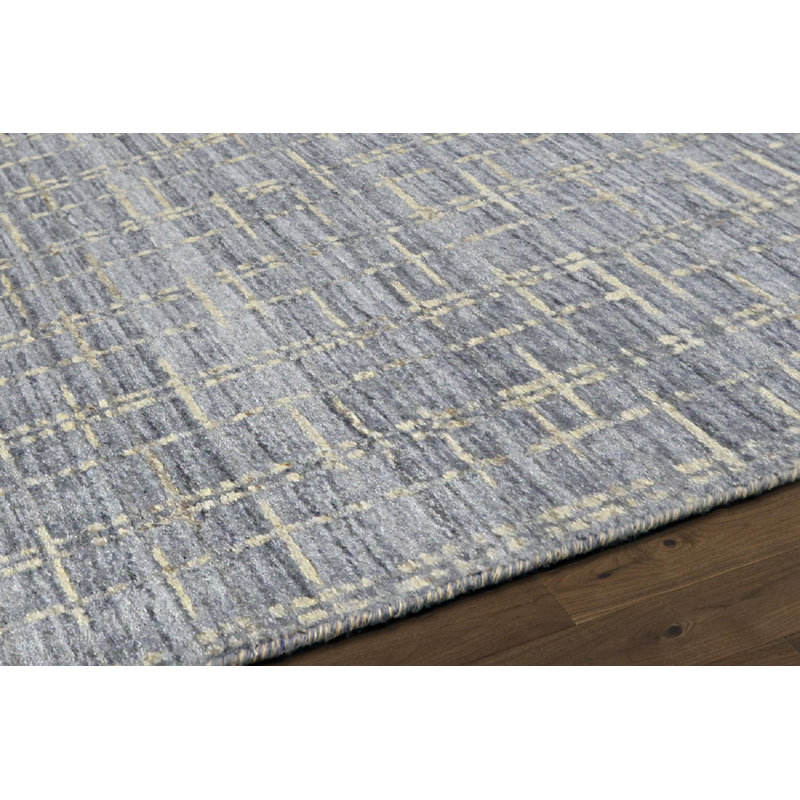 Slate Hand-Loomed Wool/Silk/Bamboo Slat/Seagrass Blue/Taupe/Gray Area Rug, Rectangle 9' x 12'