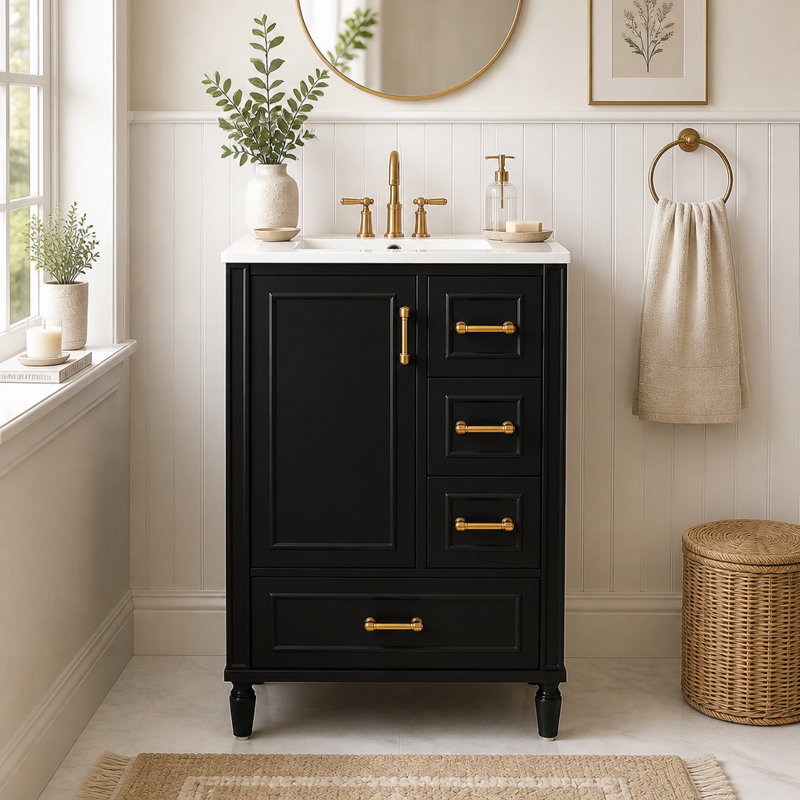 Freestanding Standard Single Vanity Bathroom Vanity With Ceramic Top