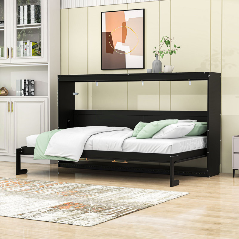 Lit escamotable contemporain avec éclairage à DEL et charge USB, Lit simple, Noir
