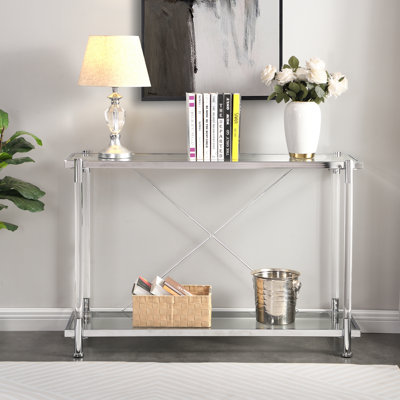 Canapé en verre chromé de 43,31 po, table d'appoint en acrylique, console pour le salon et la chambre à coucher