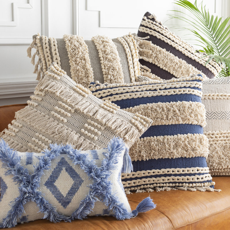 Keiontae Striped Cotton Throw Pillow, 20" x 20", Charcoal, Polyester/Polyfill