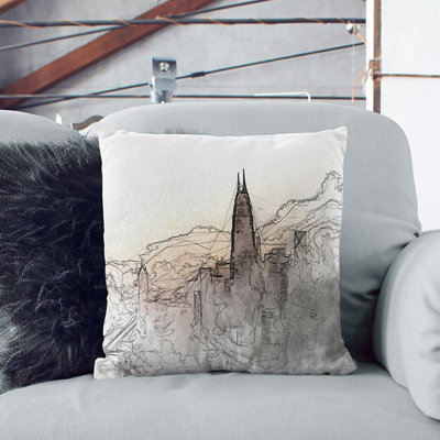 Petronas Towers Through the Clouds Cushion with Filling