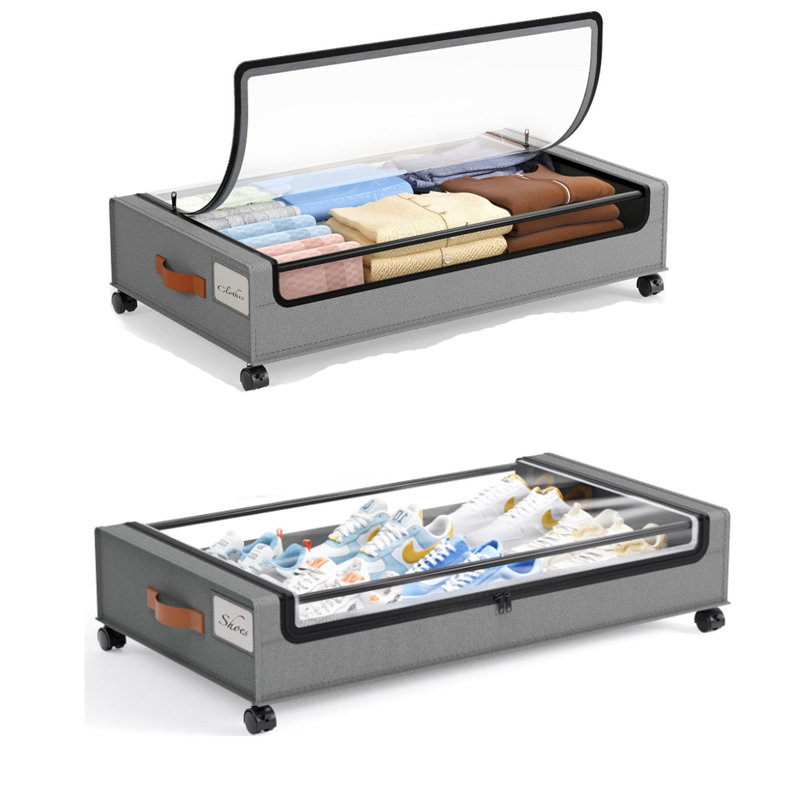 2-Pack Under Bed Storage with Wheels,Under Bed Storage Containers with Clear Lids