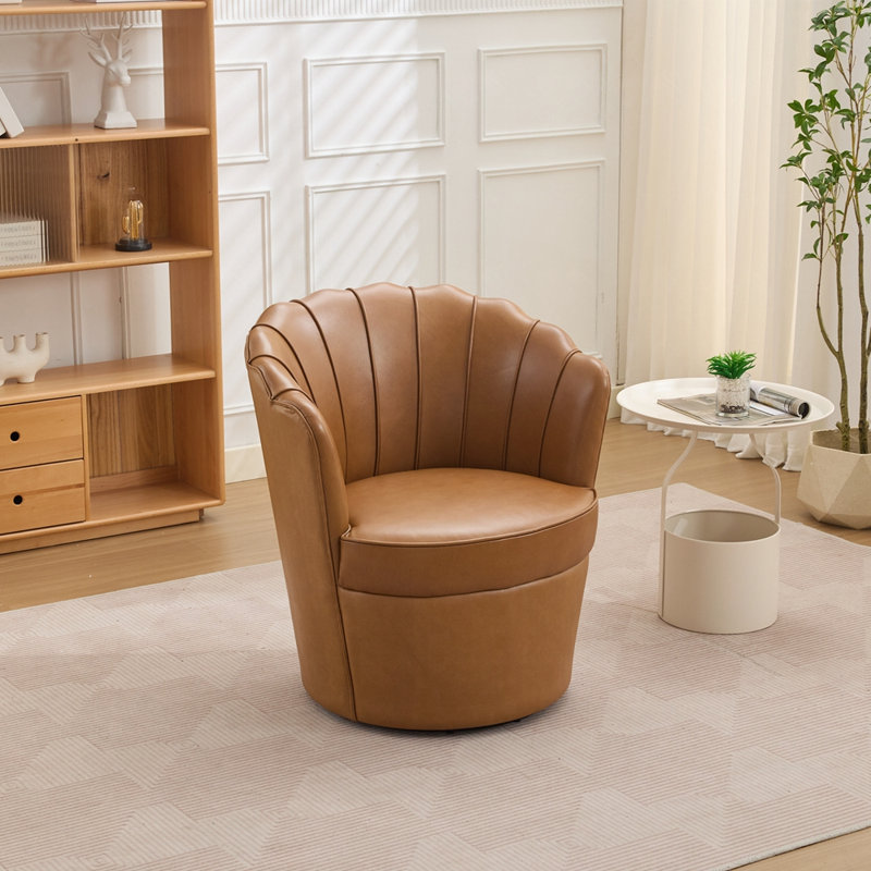 Fauteuil de bureau à oreilles en cuir véritable, Marron clair
