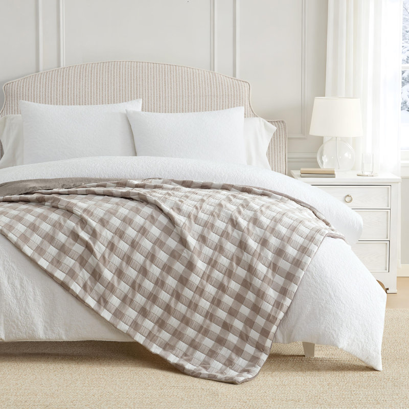 Martha Stewart Printerd Cotton Reversible Throw Blanket, Gingham Brown