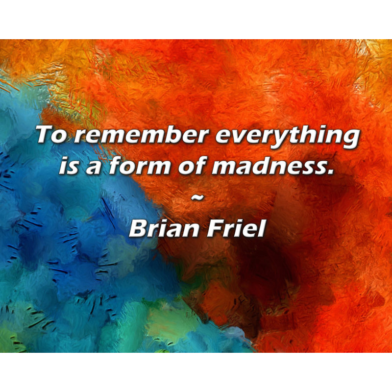 Brian Friel Citation: «Se souvenir de tout est une forme de folie., H 15 po x l 18 po