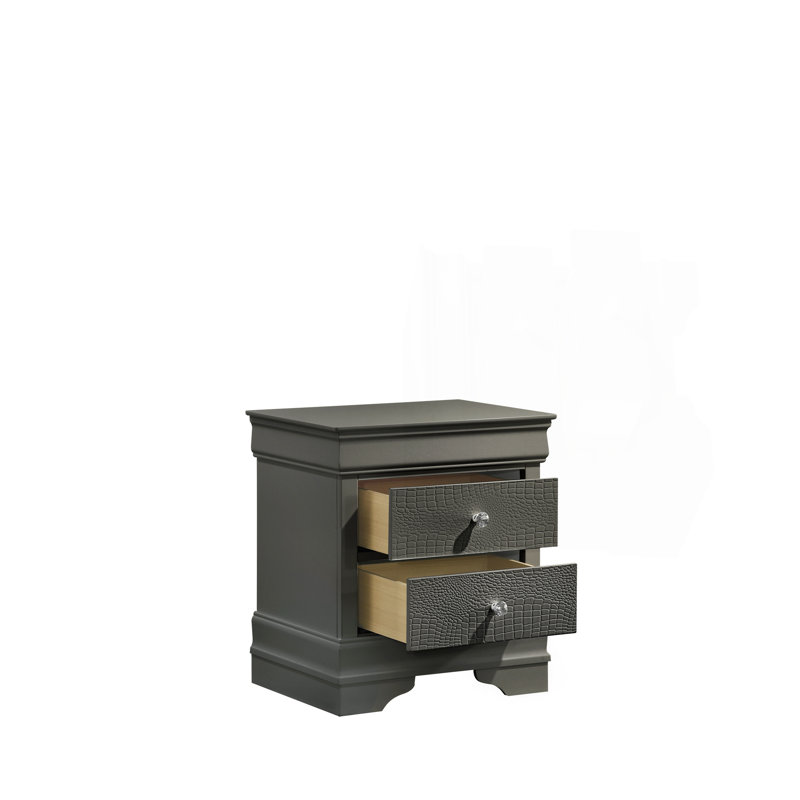 Ensemble de chambre avec grand lit 5 pièces avec tête de lit à DEL en bois gris Blaze, Grey, Grand lit
