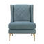 Fauteuil à oreilles Svy, coussin en chenille bleu, pieds en métal doré-119043977