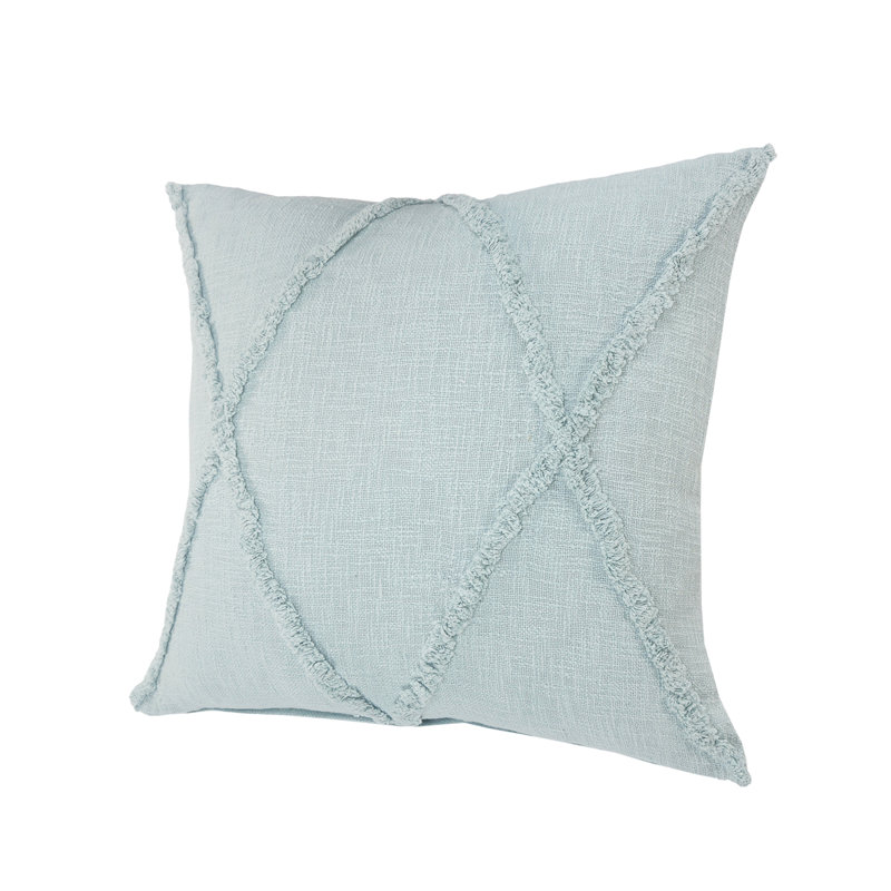 Housse de coussin 100% coton tissée à la main, Carré H 18 po x l 18 po, Bleu pastel