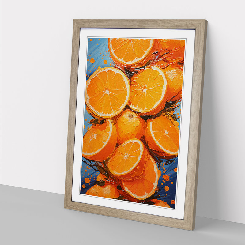 Orange Fruit Abstract - Framed Print, 46cm H x 34cm W x 2cm D, Oak
