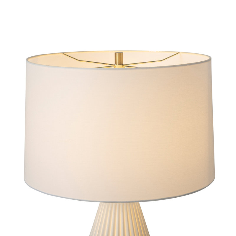 Concord Bone Porcelain Table Lamp - 30", White & Walnut, 4-Way Rotary Switch