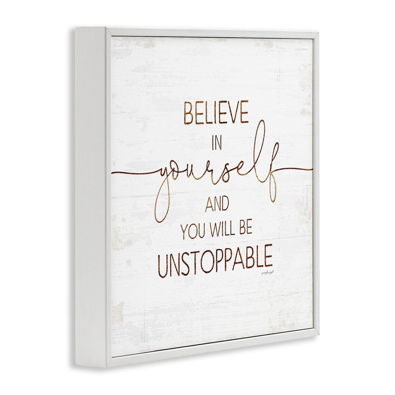 White Framed Believe in Yourself Quote Abstract Art Print