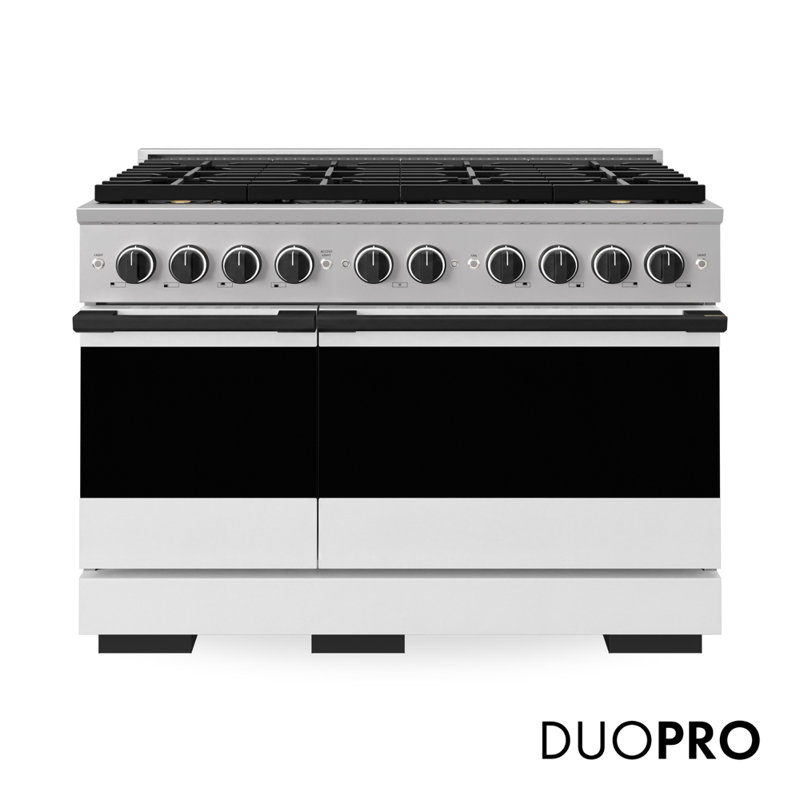 ZLINE Autograph 48 in. Marino Dual Fuel Range with 8 Burner DuoPro Cooktop and Black Accents, White Matte, Matte Black