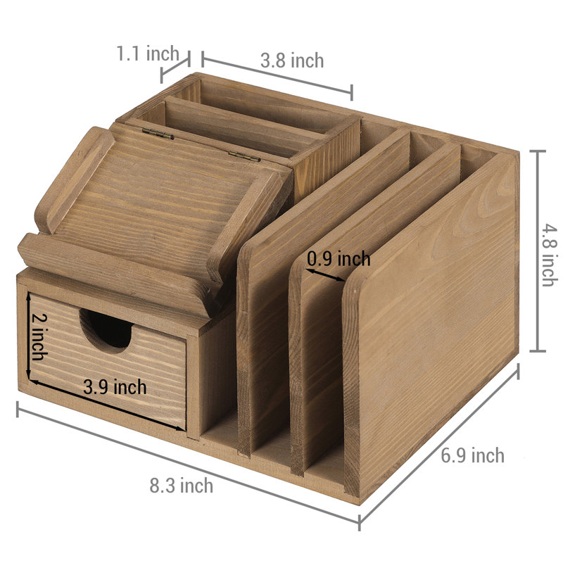 Isocrates Solid Wood Desk Organiser, Dark Brown