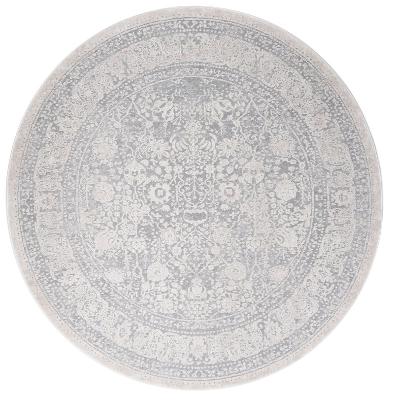 Calidia Power Loom Light Gray/Cream Rug, Round 5'