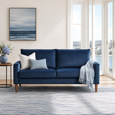  70" 3-Seat Velvet Sofa with Track Arms, Foam Cushions, Coil Spring Support and Wooden Legs for Living Room