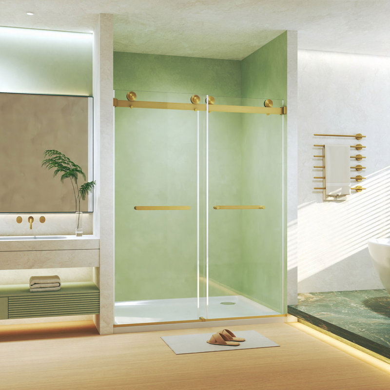 Frameless Double Sliding Shower Door 44-48 "W X 74" H, 5/16 "(8Mm) Tempered Glass, Explosion Proof Film, Stainless Steel Handle, Square Tube Track