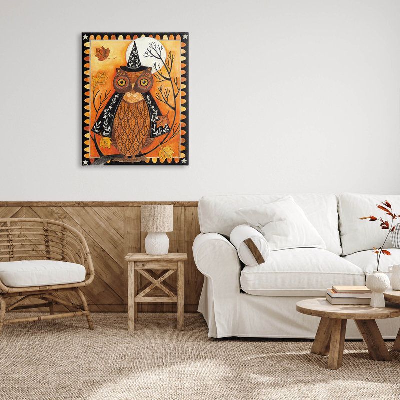 «Seasonal Autumn Owl Moonlit Night» par Bernadette Deming, H 40 po x l 30 po x P 1,5 po
