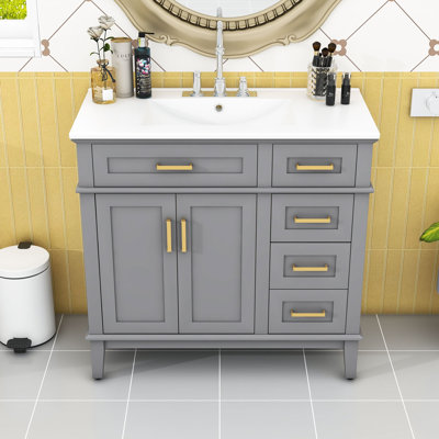 36-inch Bathroom Vanity with Ceramic Top, Soft Closing Doors and 4 Drawers for Storage