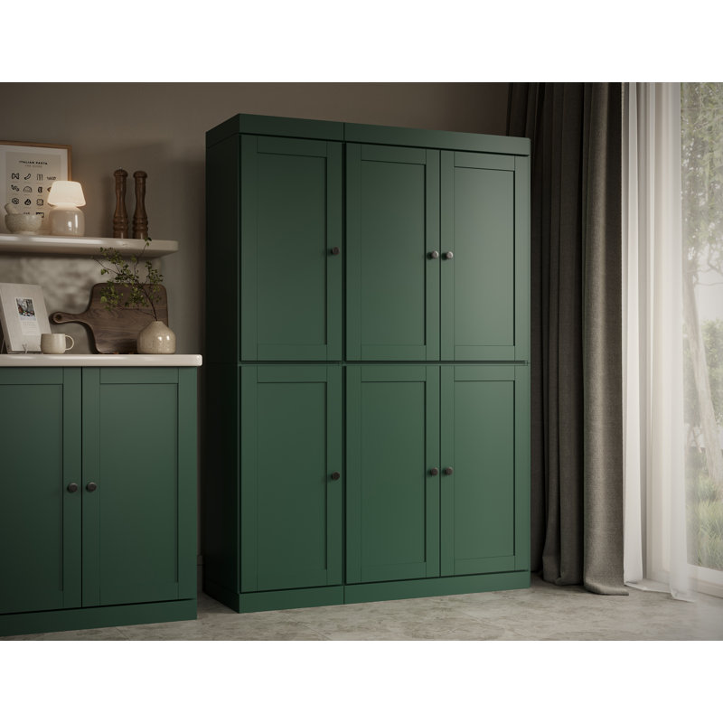 Garde-manger 100% bois massif 48,5 po avec portes Shaker et tablettes réglables, Vert