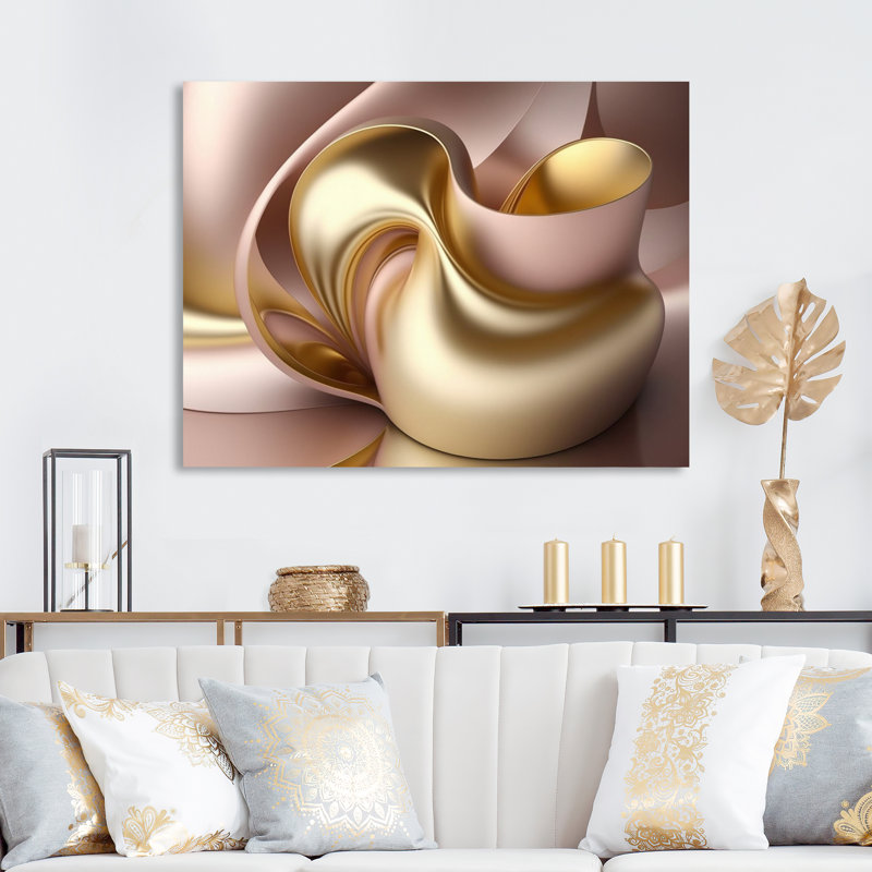 Minimal liquide or et vagues taupe VI - reproduction sur toile, L 20 po x H 12 po, Toile tendue