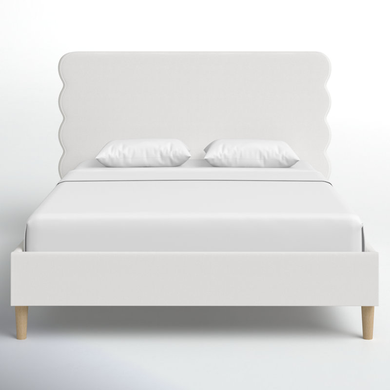 Henley Upholstered Scalloped Bed, Antique White, Queen