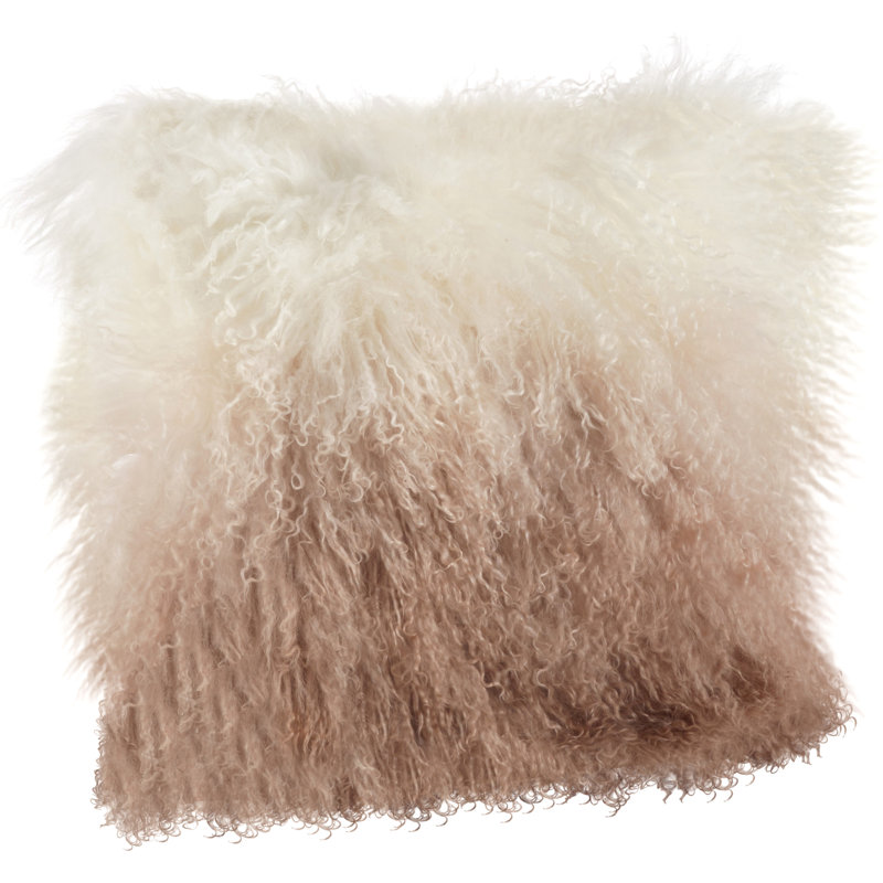 Mongolian Lamb Pillows Abstract Throw Pillow, 16" x 16", Natural