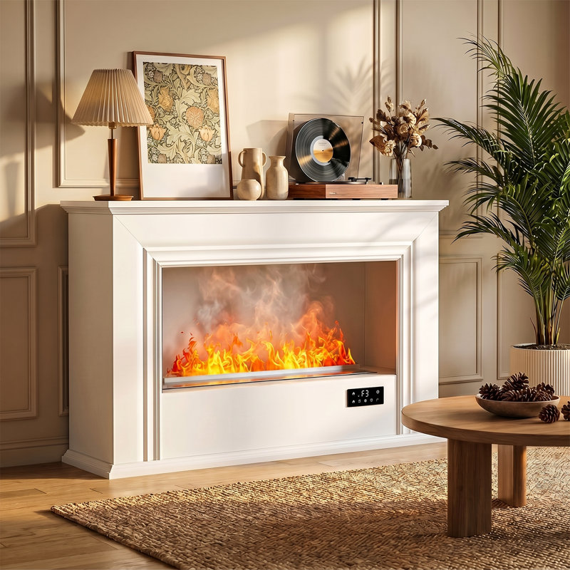 Water Vapor Fireplace with Humidifier, 13 Colors 3D Realistic Atomized Flame, No Real Flame, Remote Control & Easy Water Fill, Cool to the Touch for Bedroom and Living Room, White