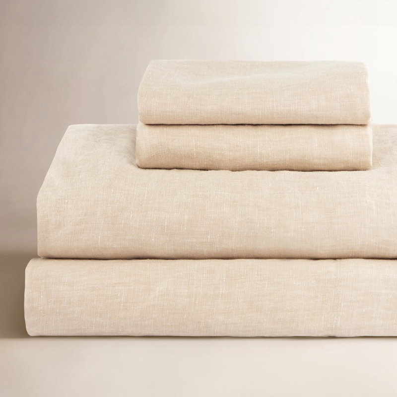 100% French Linen Sheet Set, King Sheet Set with 2 Pillowcases, Putty Heather