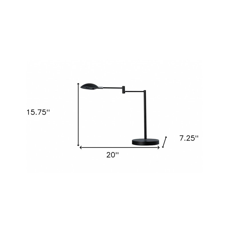 Ruppe 16" Black Metal Swing Arm Desk Table Lamp With Black Shade, Black