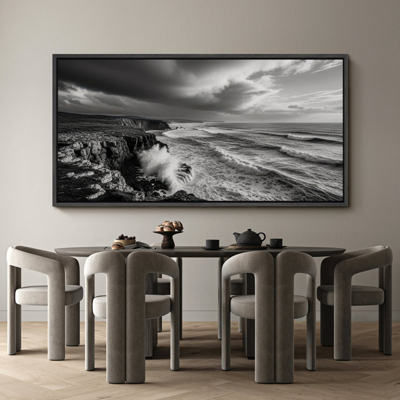 Grande impression sur toile encadrée, impression de paysage océanique de plage pour décoration côtière, Noir