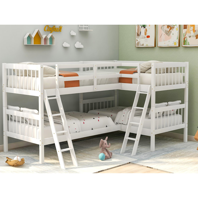 Lit superposé en L blanc, simple, fabriqué en bois massif pour une chambre à coucher confortable, Blanc