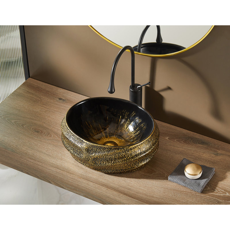 Antique Gold and Black Oval Ceramic Above-Counter Sink