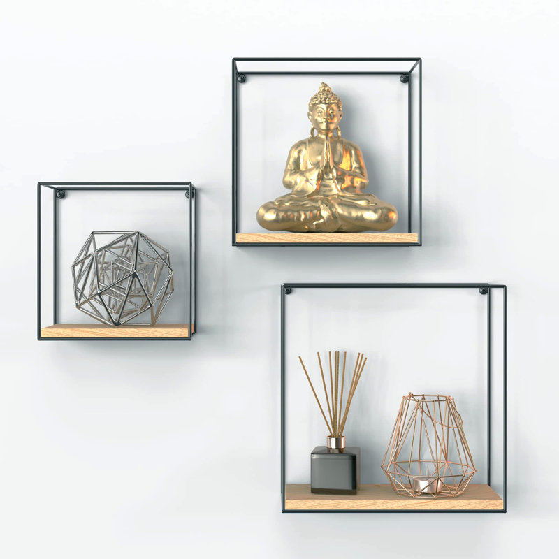 Hendrica 3 Piece Square Accent Shelf, 32cm H x 32cm W x 3cm D, Black