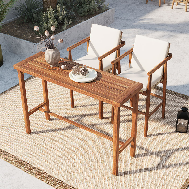 Ziven 3-Piece Rustic Patio Dining Set With Acacia Wood Table And Cushions, 3 pieces