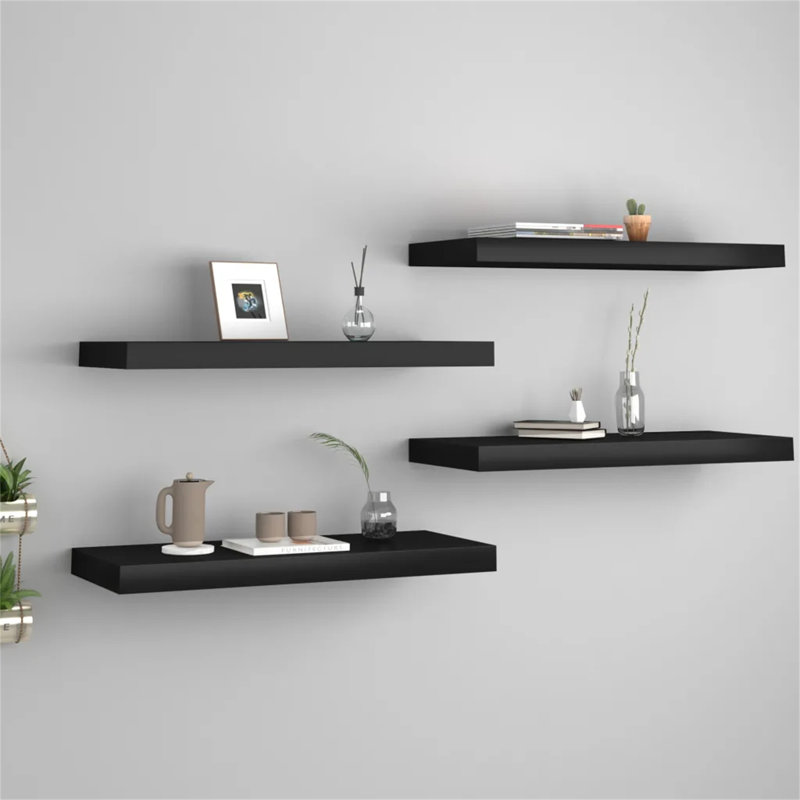 Arsis 4 Piece Metal Floating Shelf, 3.8cm H x 23.5cm W x 120cm D, Black
