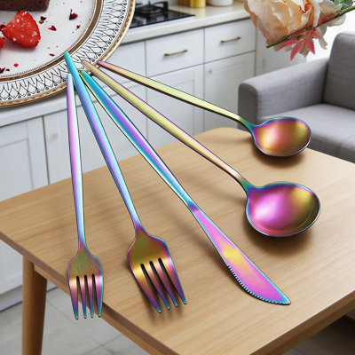 20-Piece Matte Rainbow Flatware Set, Stainless Steel Colorful Silverware With Titanium Plating, Service For 4, Dishwasher Safe Cutlery Set