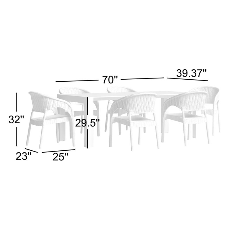 6-Person Patio Dining Set with Extendable Table and Stackable Chairs , White